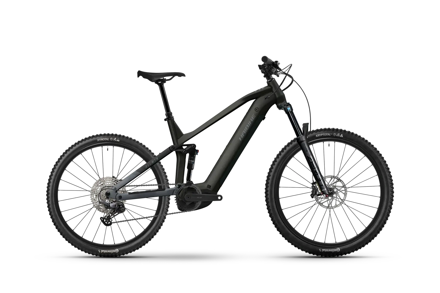 Haibike Allmtn 2 vuoden 2026 malli musta sähköpyörä täysjoustolla