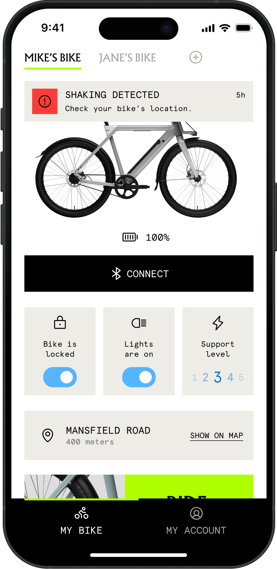 Raleigh ONE sykkelalarm og app