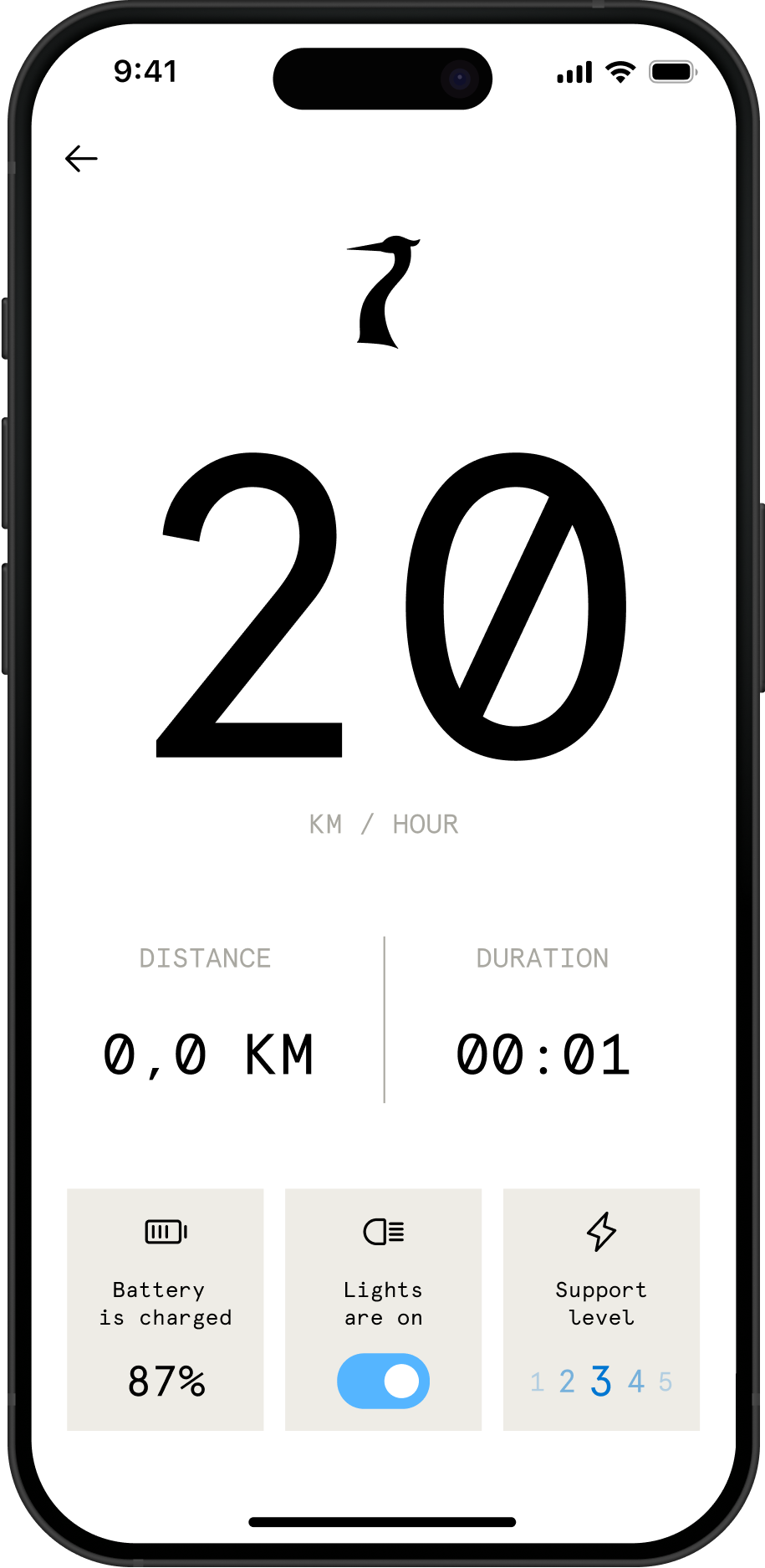 Raleigh ONE kjøredisplay i app