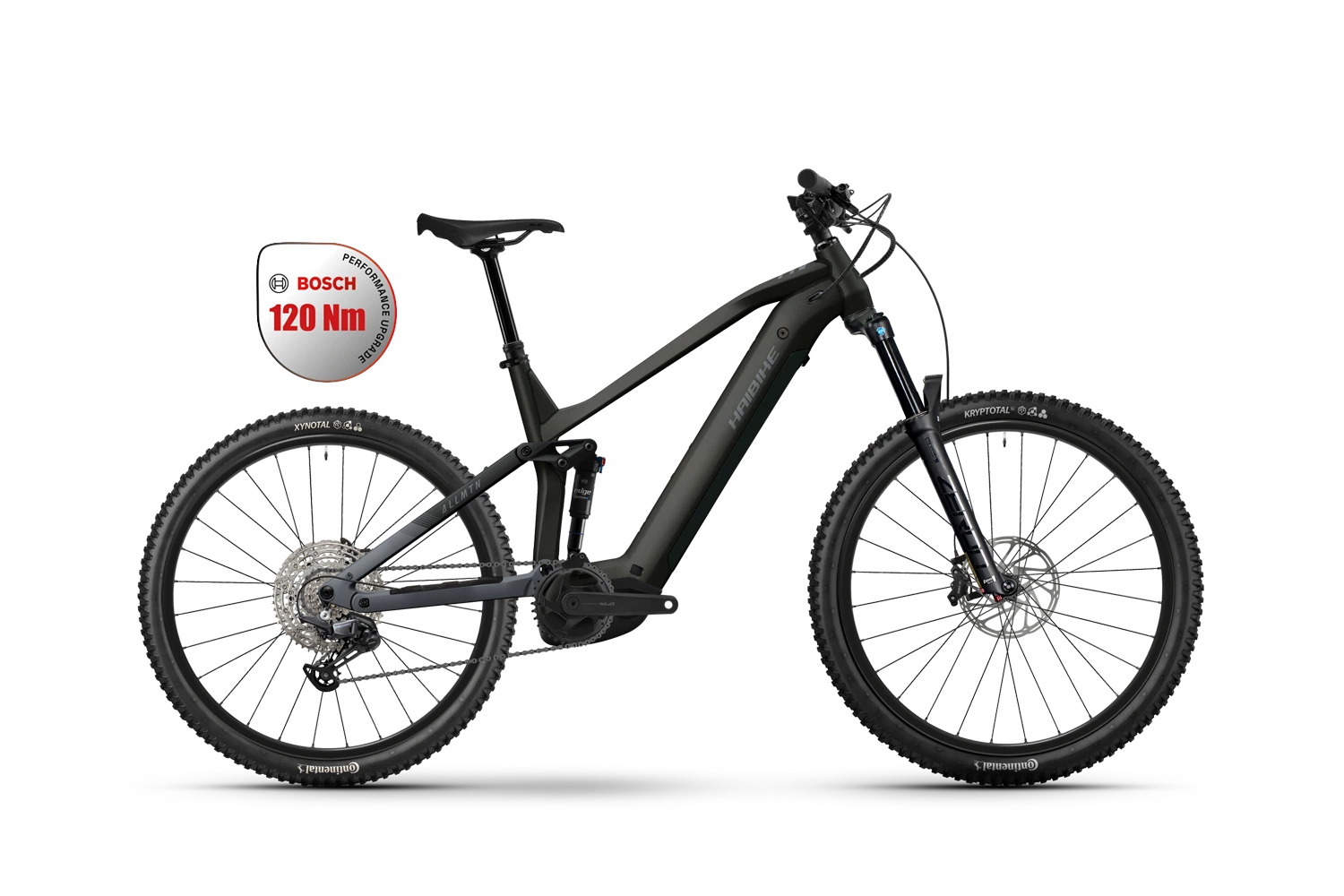 Haibike Allmtn 2 vuoden 2026 malli musta sähköpyörä täysjoustolla