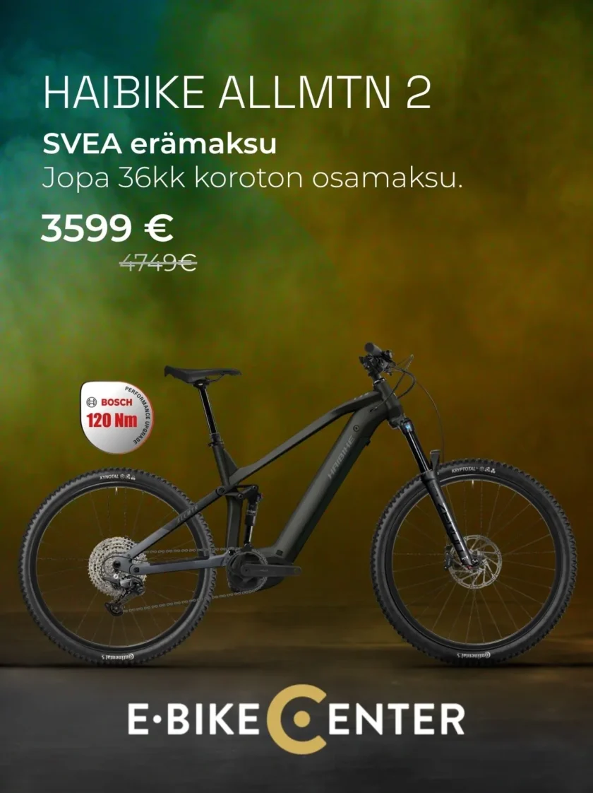 ERIKOISTARJOUS HAIBIKE ALLMTN 2 TÄYSJOUSTOSÄHKÖMAASTOPYÖRÄSTÄ